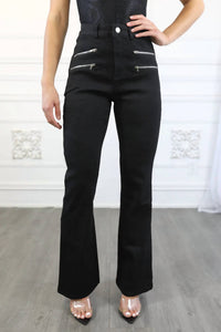 Surelymine - Double Zipper Detail Flared Slack Pant
