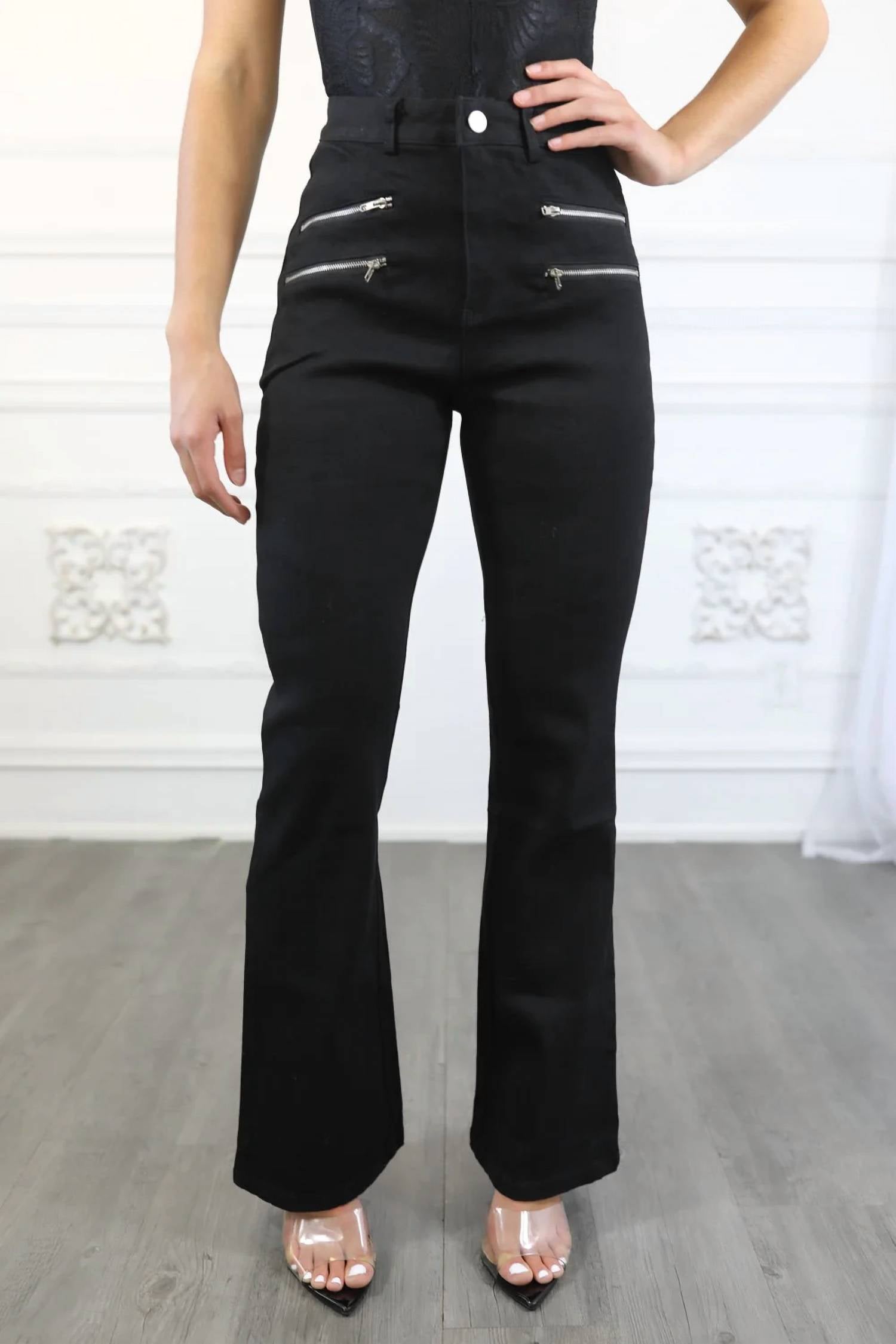 Surelymine - Double Zipper Detail Flared Slack Pant