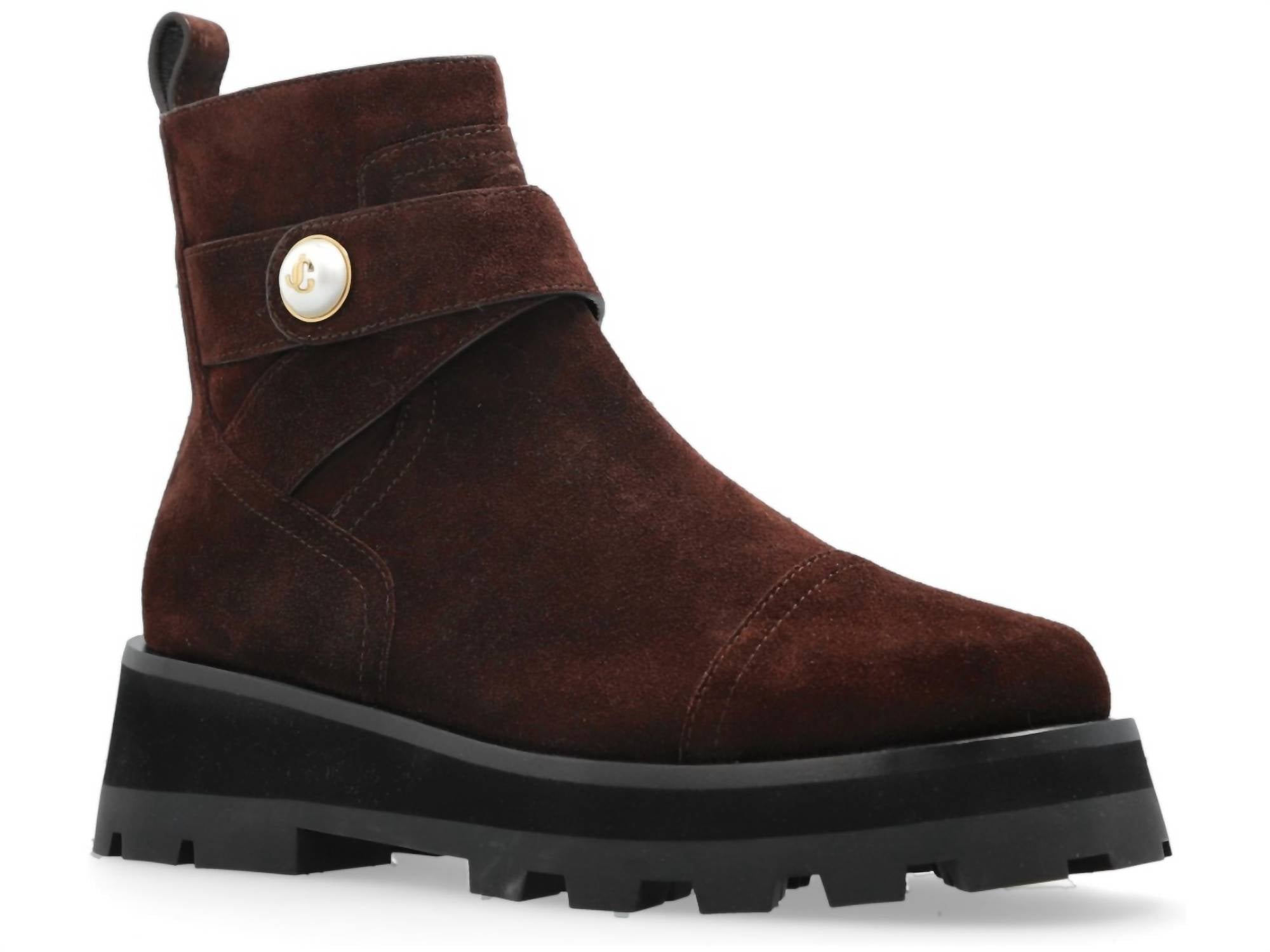 JIMMY CHOO Women's Velvet Suede Lug Boots in chocolate - women's shoe