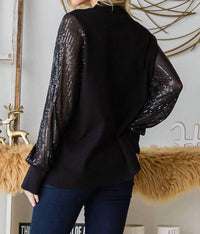 Cotton Bleu - Sequined Sleeve Sweater
