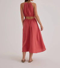 Bella Dahl Cut Out Back Halter Midi Dress in cherry rose - women's dress - alternate view
