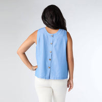 COCO + CARMEN Carey Tank with Back Button Detail in light denim - women's tank top - detail view