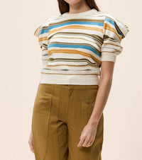 Cleobella Rei Scoop Neck Stripe Sweater in ivory multi - women's sweater