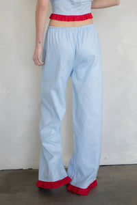 Things Between Isadora Linen Pants in light blue red - women's pants - detail view