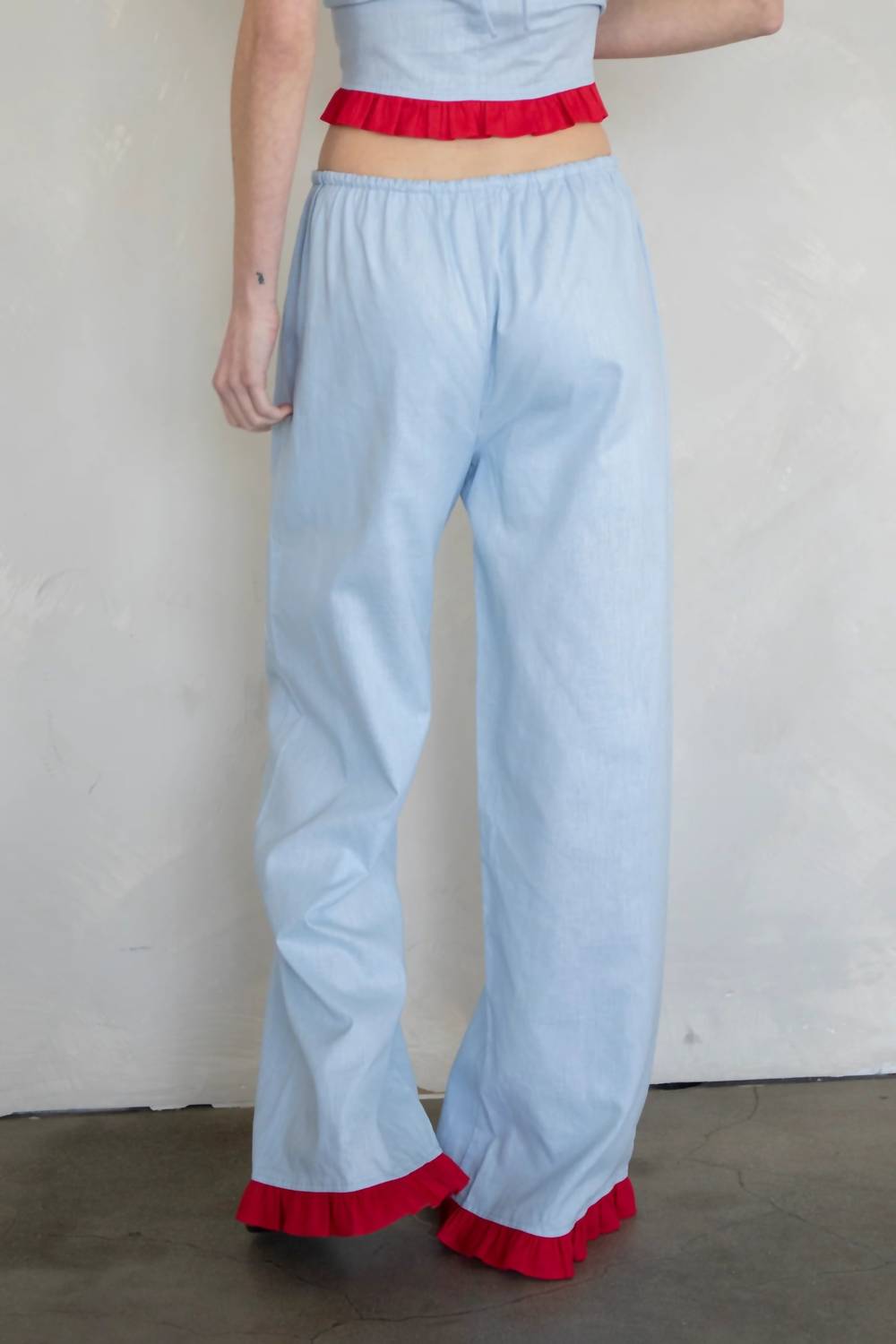 Things Between Isadora Linen Pants in light blue red - women's pants - detail view