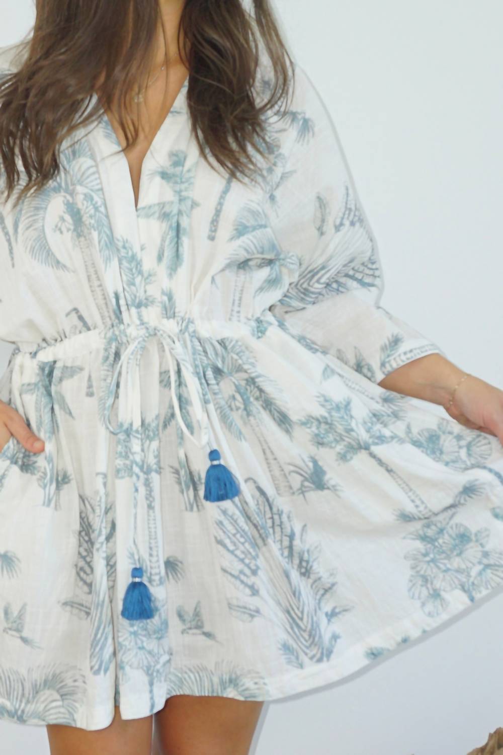 NIBI MTK Savannah Kaftan Dress in faded teal palms - women's dress - view 6