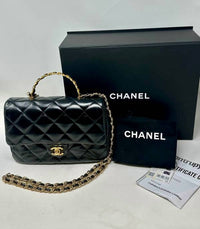 Chanel - Preloved Quilted Lambskin Flap Bag With Gold Top Handle And Crossbody Chain