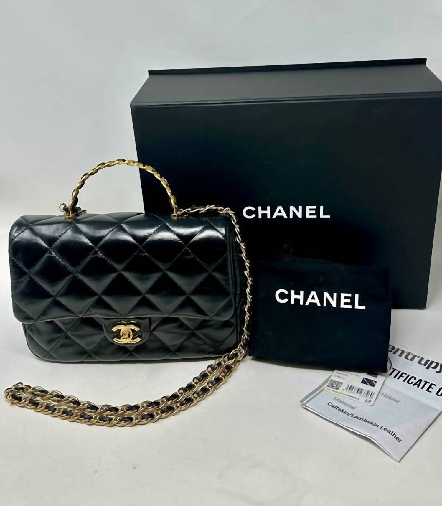 Chanel - Preloved Quilted Lambskin Flap Bag With Gold Top Handle And Crossbody Chain