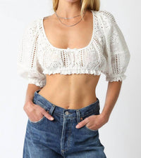 Olivaceous - Raea Eyelet Crop Top
