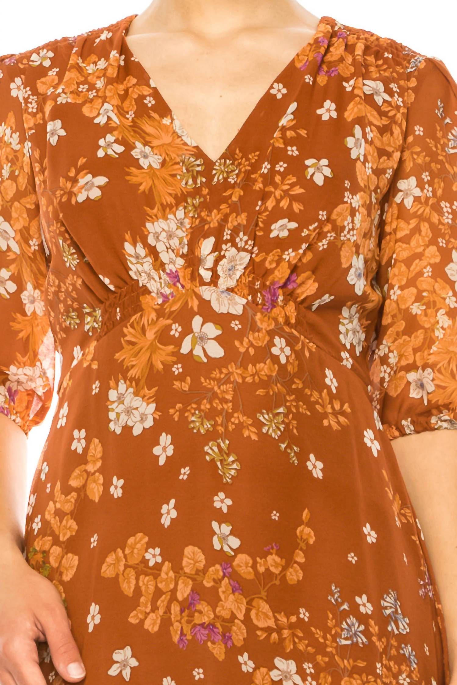 Maison Tara - Floral Contrast Three Fourth Sleeve Dress