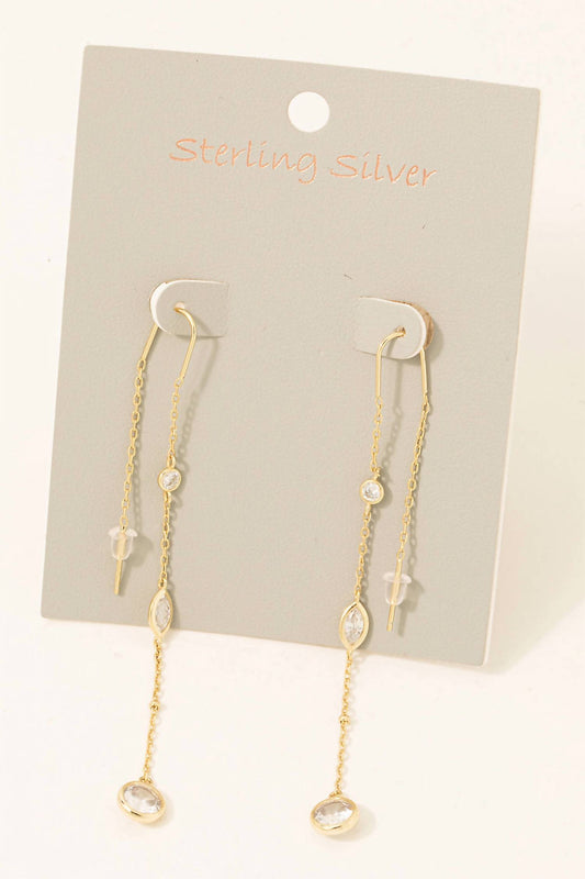 Fame Accessories - Women's Sterling Silver Long Chain Earrings