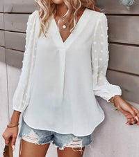 Miss Sparkling - Dotted V Neck Blouse