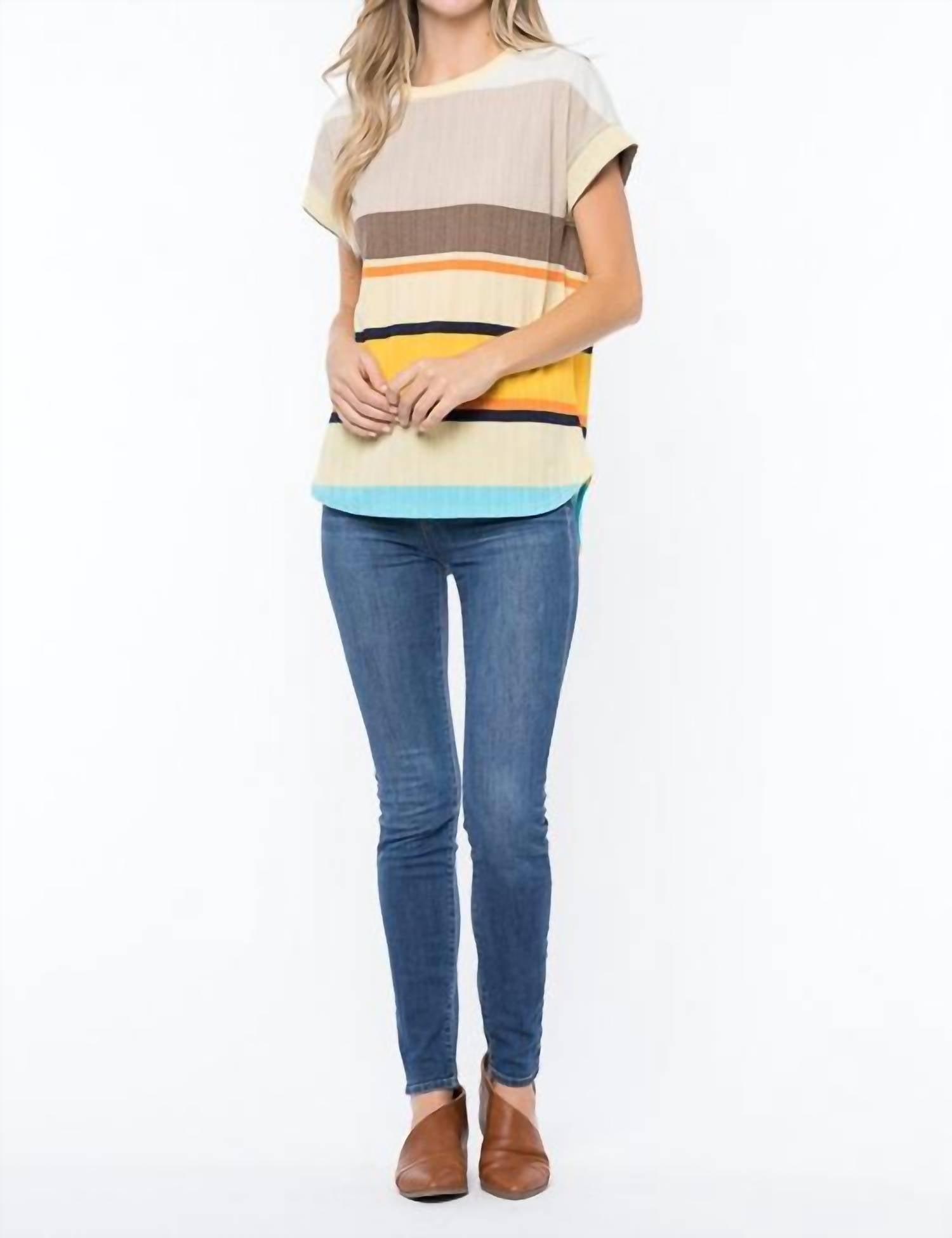 Tea N Rose - Colorblock Stripe Dolman Sleeve Top