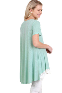 Umgee - Floral Crochet Lace Trim Tunic