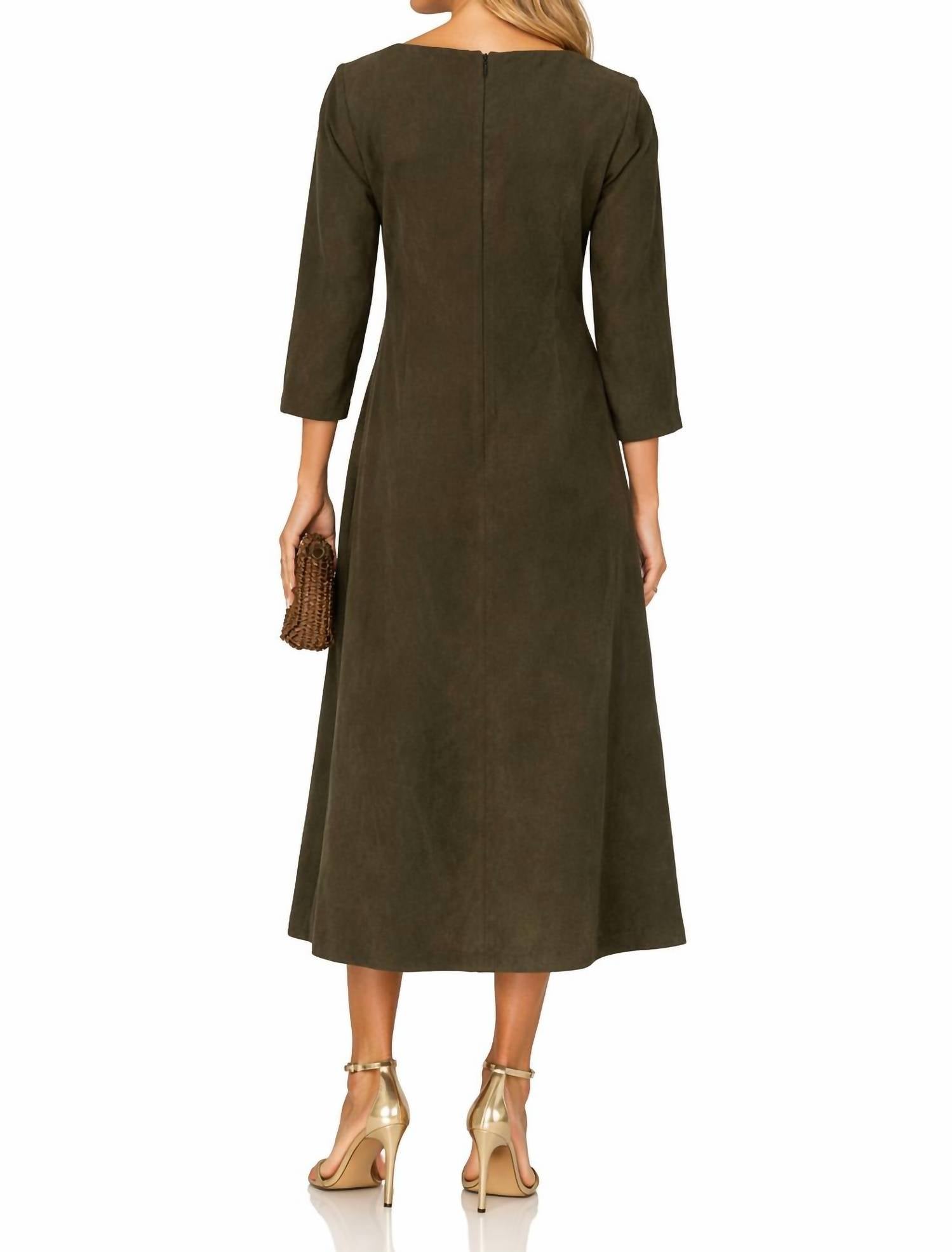 Julia Allert - Embroidered Beetle Faux Suede Midi Dress