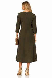Julia Allert - Embroidered Beetle Faux Suede Midi Dress