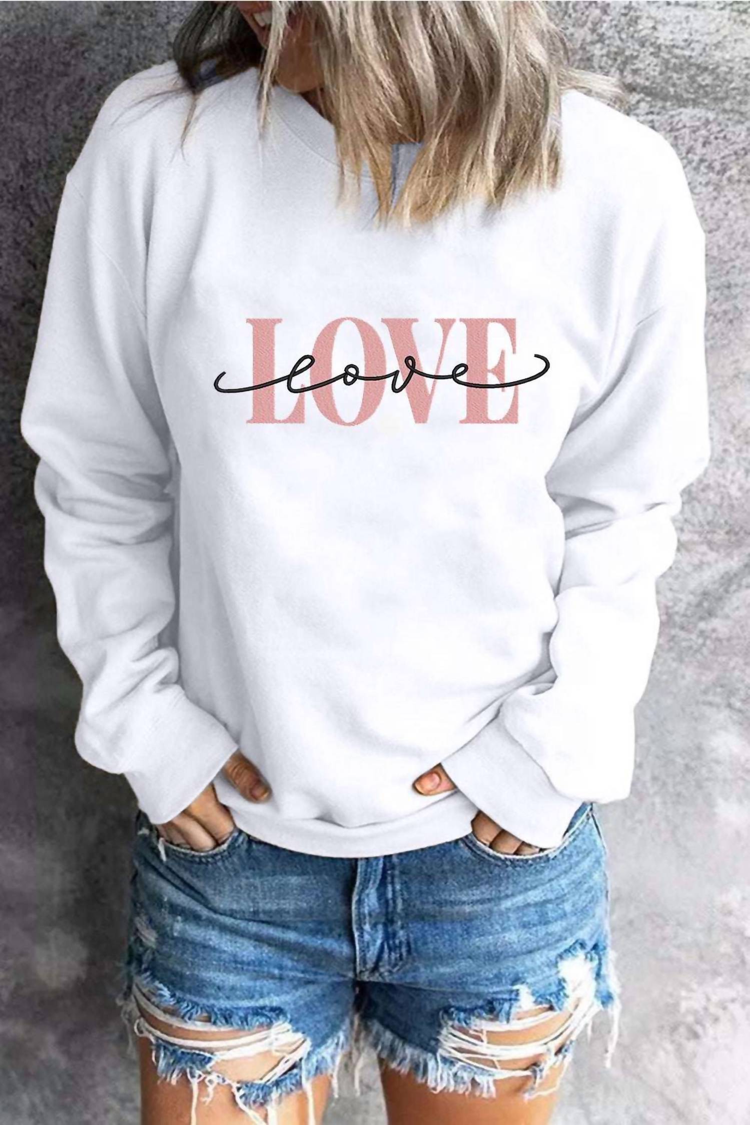 Trendsi Love sweatshirt in white - women's top