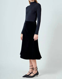English Factory Velvet Circle Midi Skirt in black - women's skirt - detail view