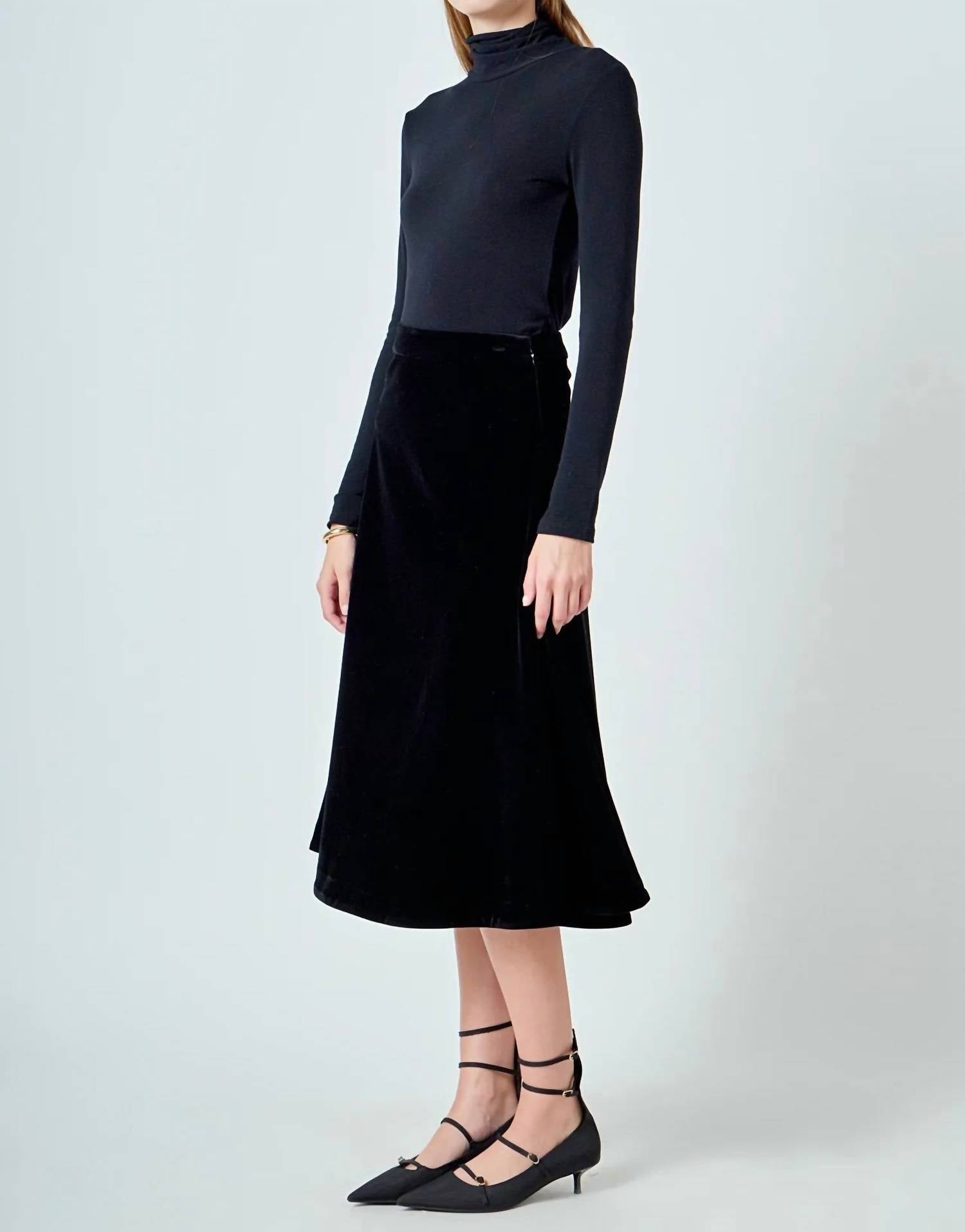 English Factory Velvet Circle Midi Skirt in black - women's skirt - detail view