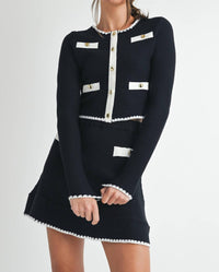 ENDLESS BLU. Contrast Button Knit Crop Jacket in black off white - women's jacket - view 5