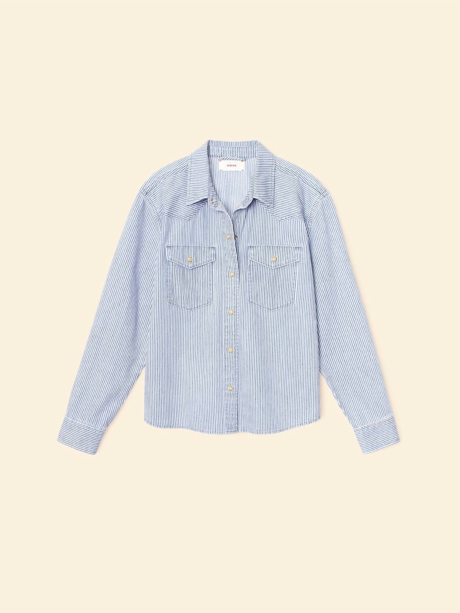 XIRENA Byron Denim Shirt in blue railroad - women's shirt - alternate view