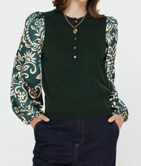 Current Air - Mandarin Collar Combo Sweater Top