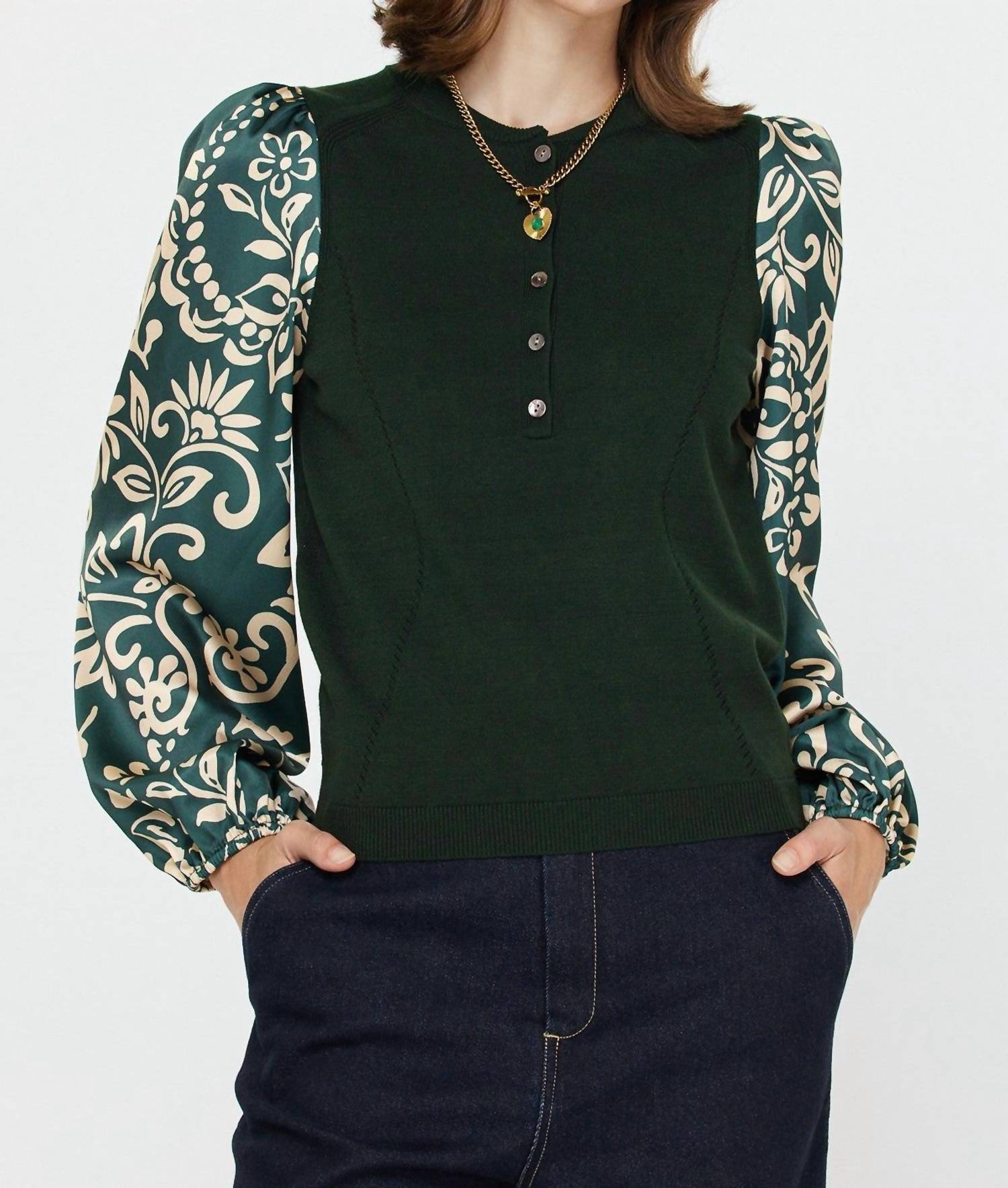 Current Air - Mandarin Collar Combo Sweater Top