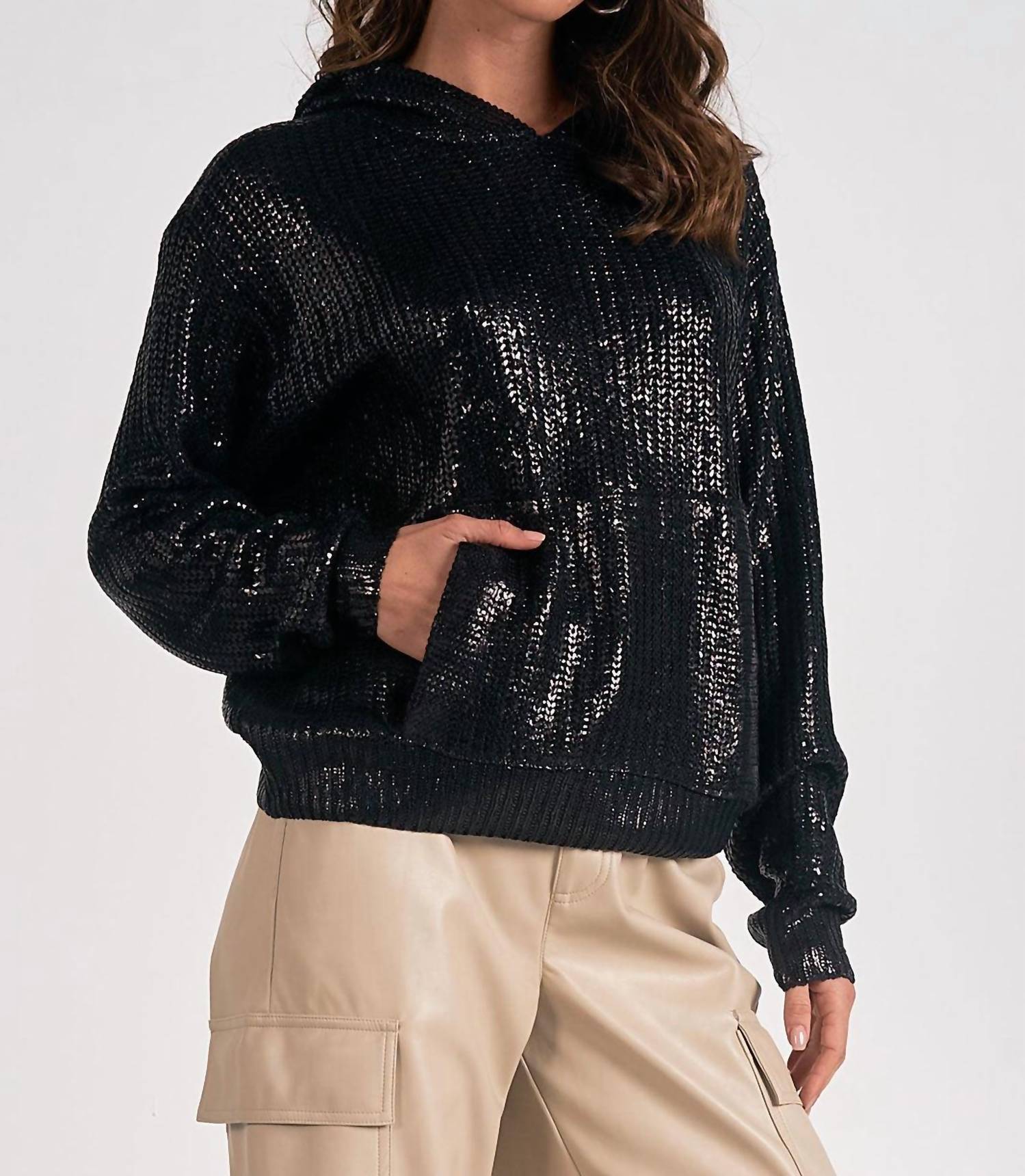 Elan - Metallic Knit Hoodie