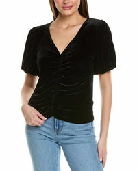 PROJECT SOCIAL T Jorja Ruched Front Velvet Tee Top in black - women's t-shirt