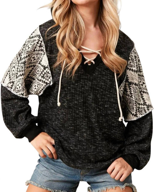 Sugarfox - Lace Up Hoodie with Aztec Sleeves