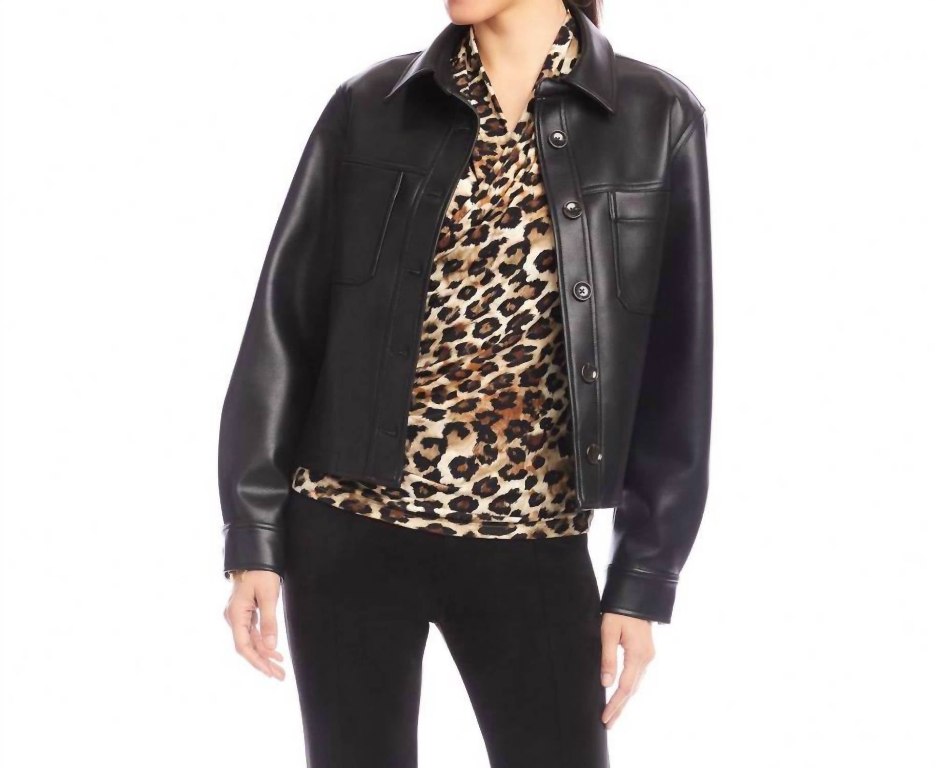 Karen Kane - Faux Leather Cropped Jacket