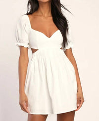 Lulus - Love The Feeling Puff Sleeve Lace-up Cutout Mini Dress