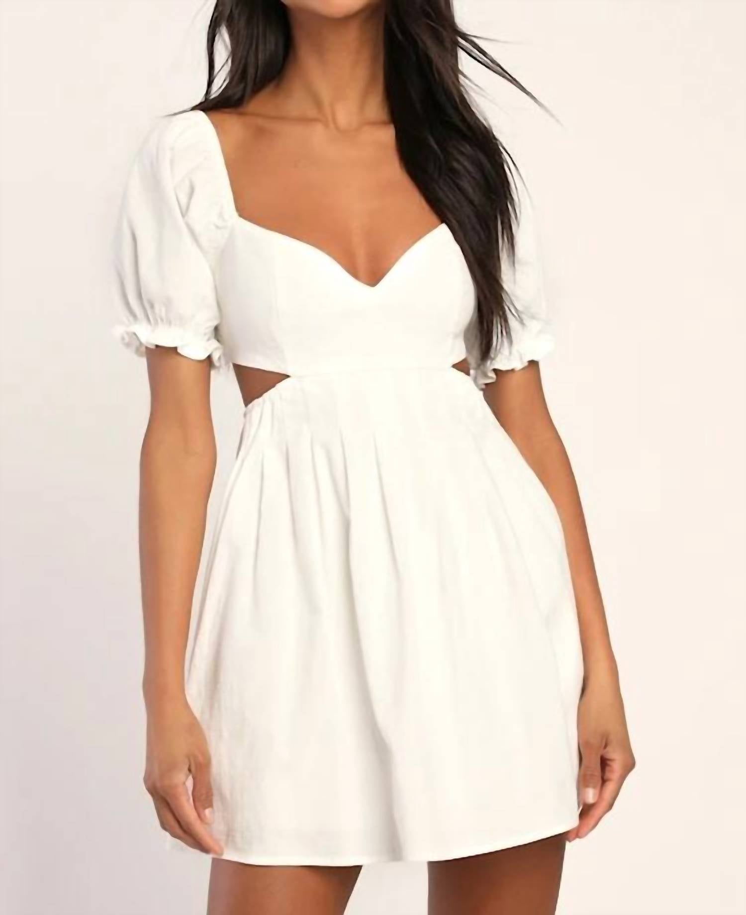 Lulus - Love The Feeling Puff Sleeve Lace-up Cutout Mini Dress