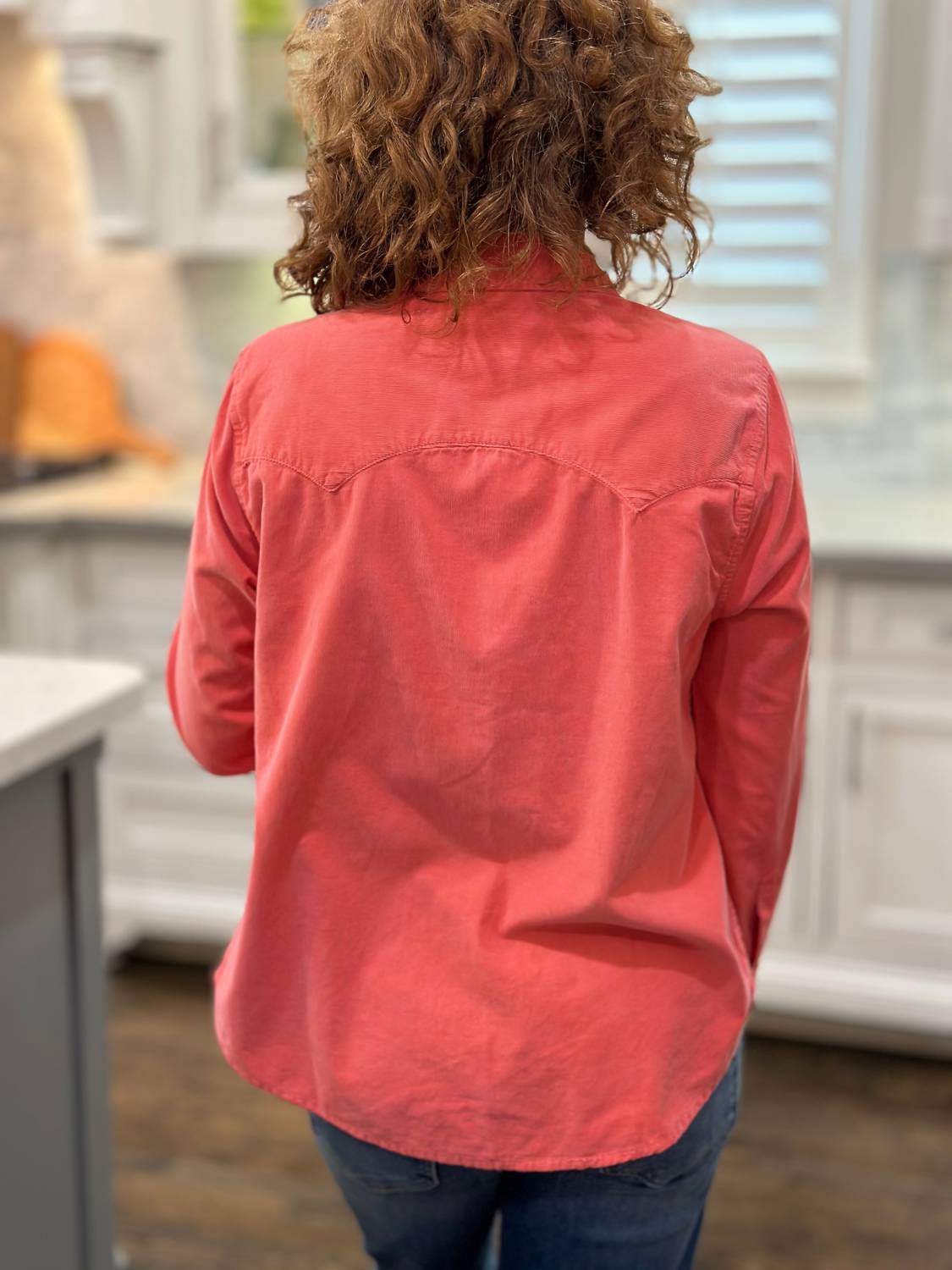 Dylan Janes Snap Button Down Shirt in faded red - women's shirt - alternate view