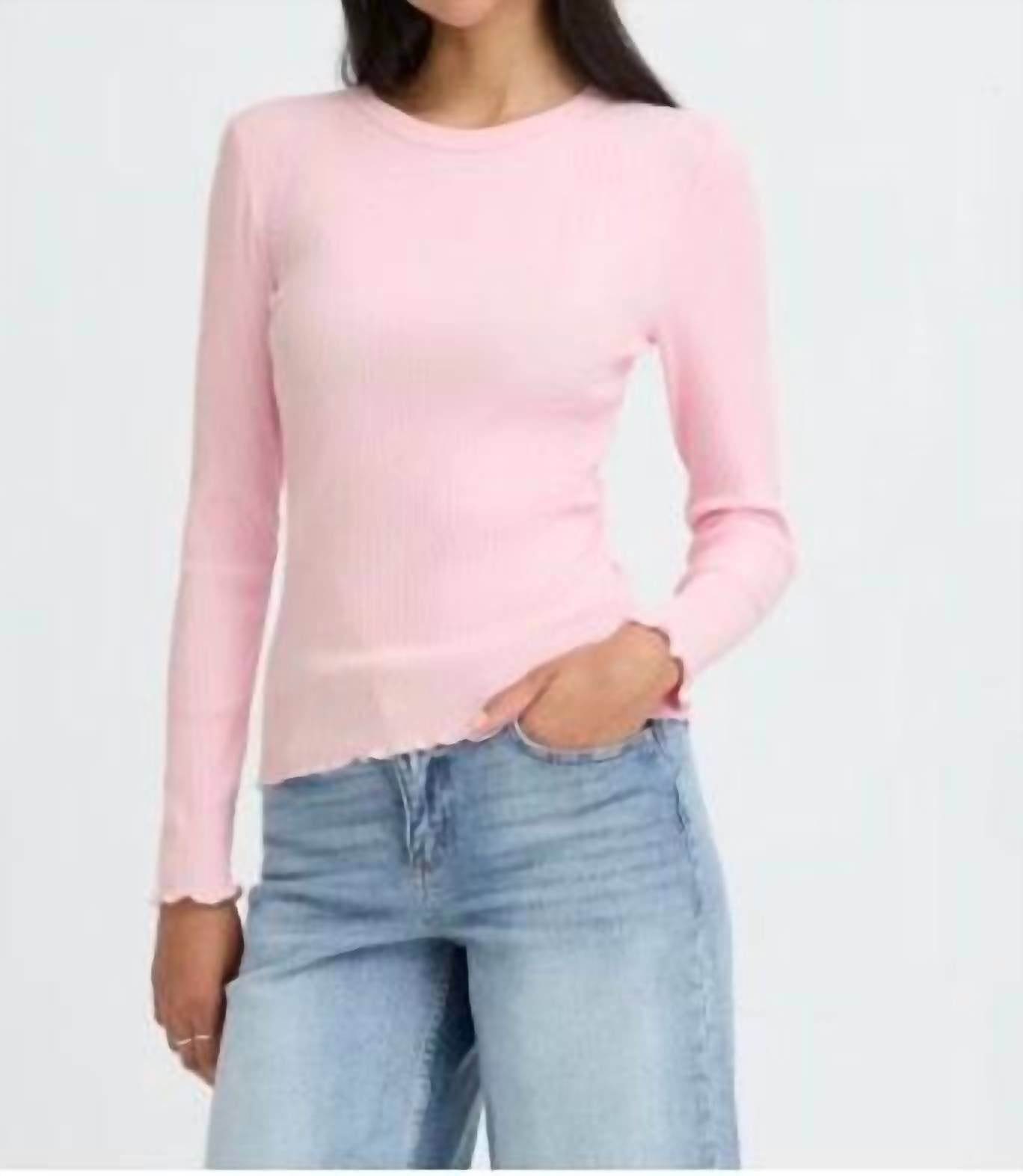 b.young Sinne Long Sleeve Ribbed Tee in light pink - women's long sleeve top