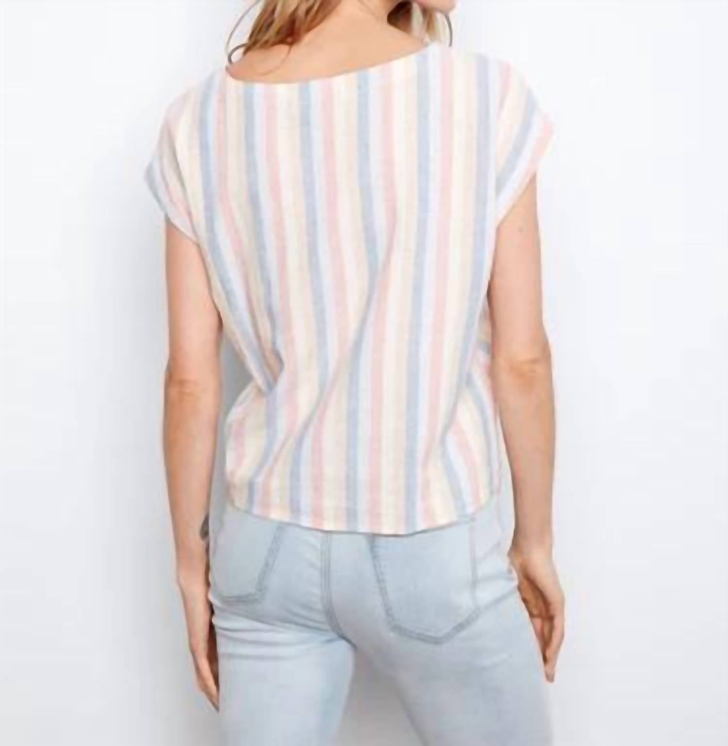 Charlie B - Striped Linen Blend Tie-front Blouse