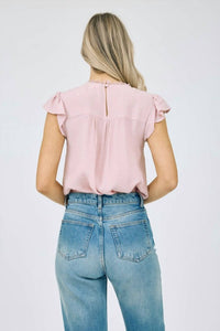Mine And E&M - Lace Panel Short Ruffle Sleeve Blouse