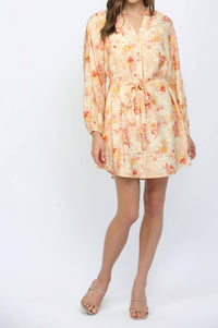 Fate Raglan Sleeves Button Down Mini Dress in peach multi - women's dress - view 4
