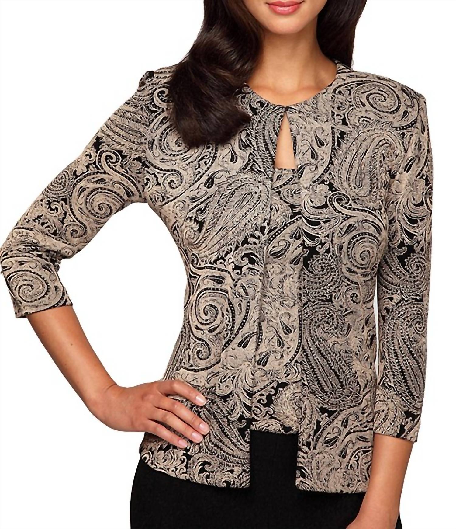 Alex Evenings - Printed Slinky Twinset With Glitter Detail