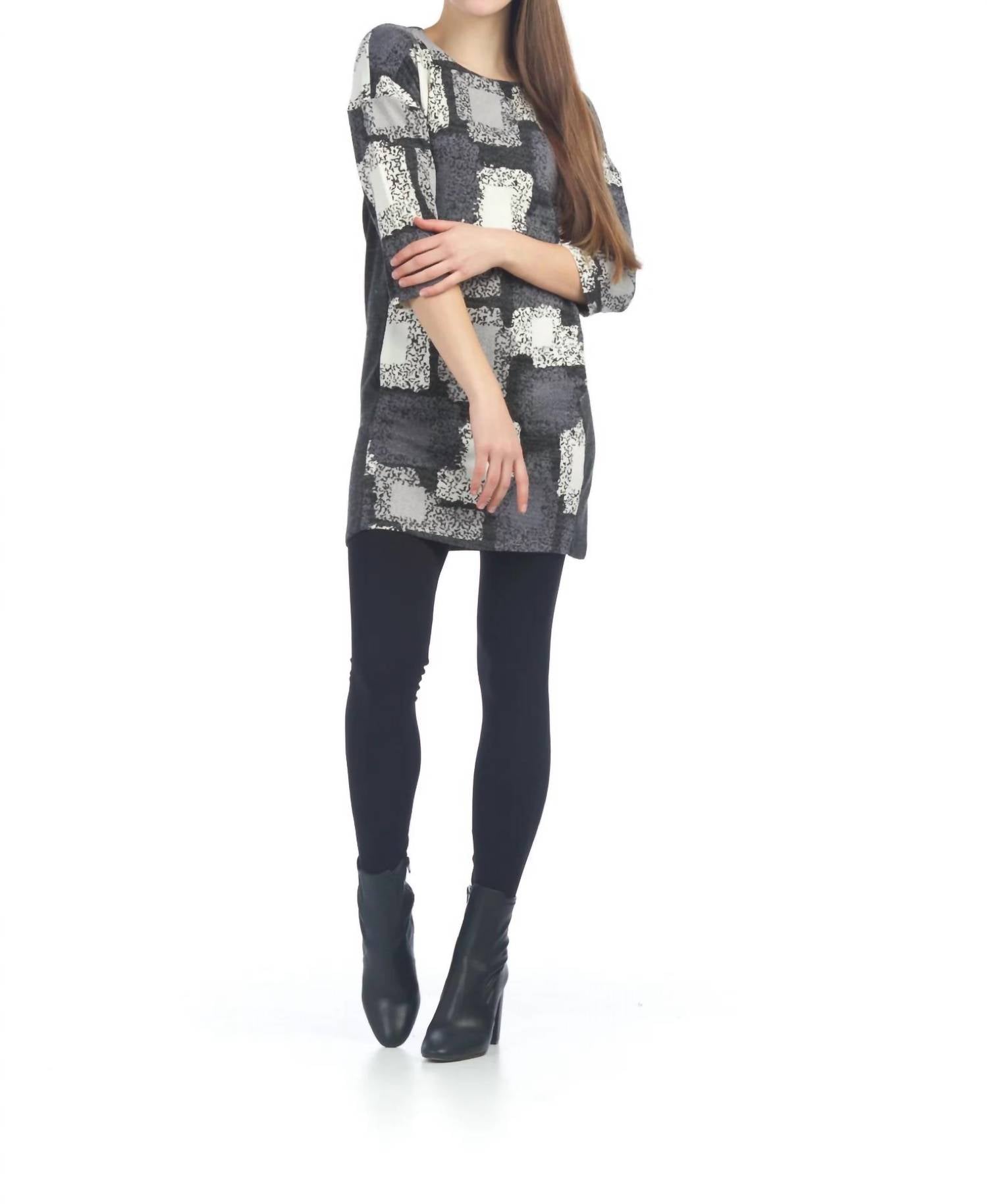Papillon - Print Sweater Dress With Solid Side Panels