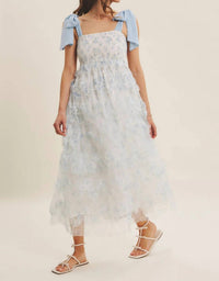 In February - Textured Floral Smocked Midi Dress