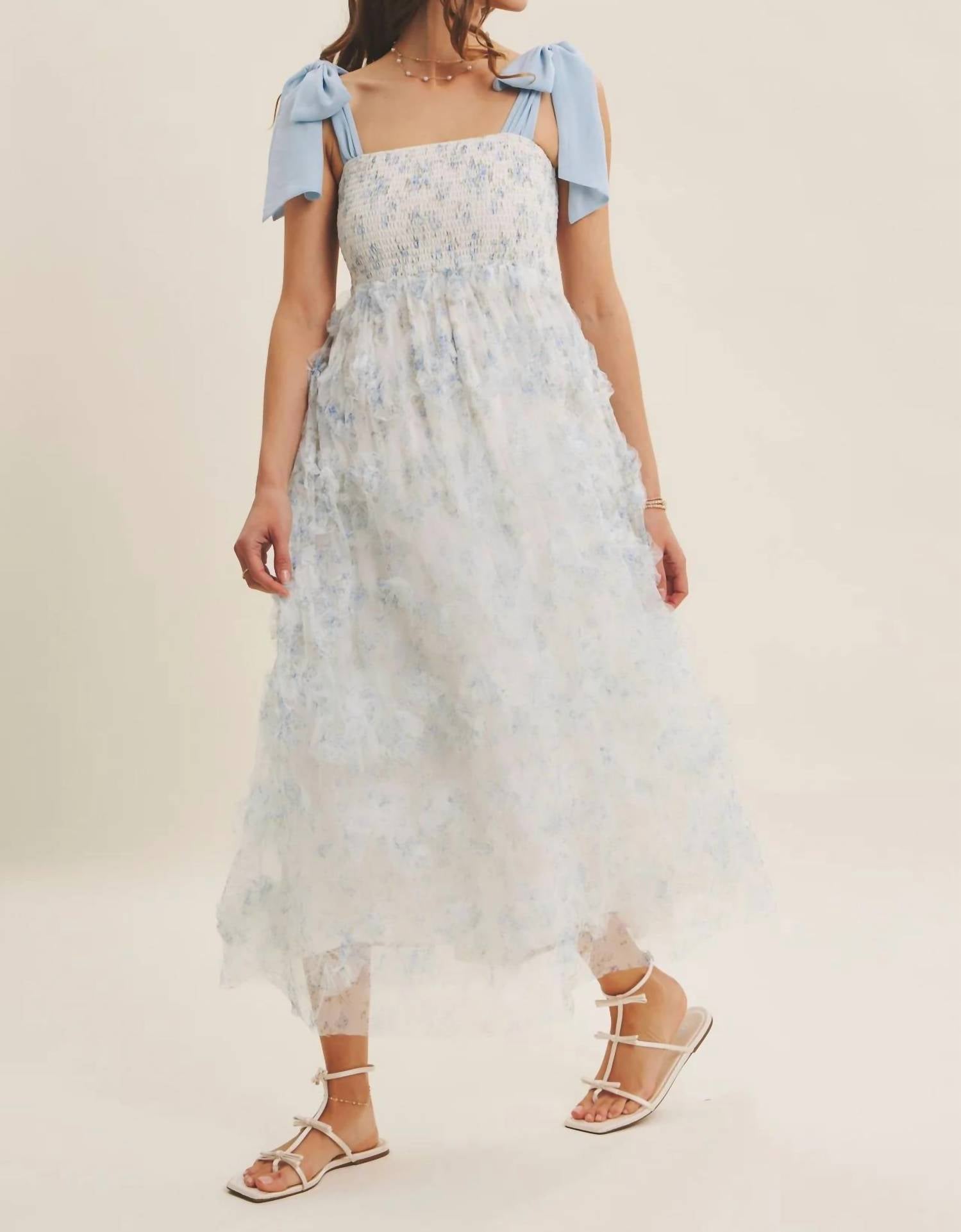 In February - Textured Floral Smocked Midi Dress