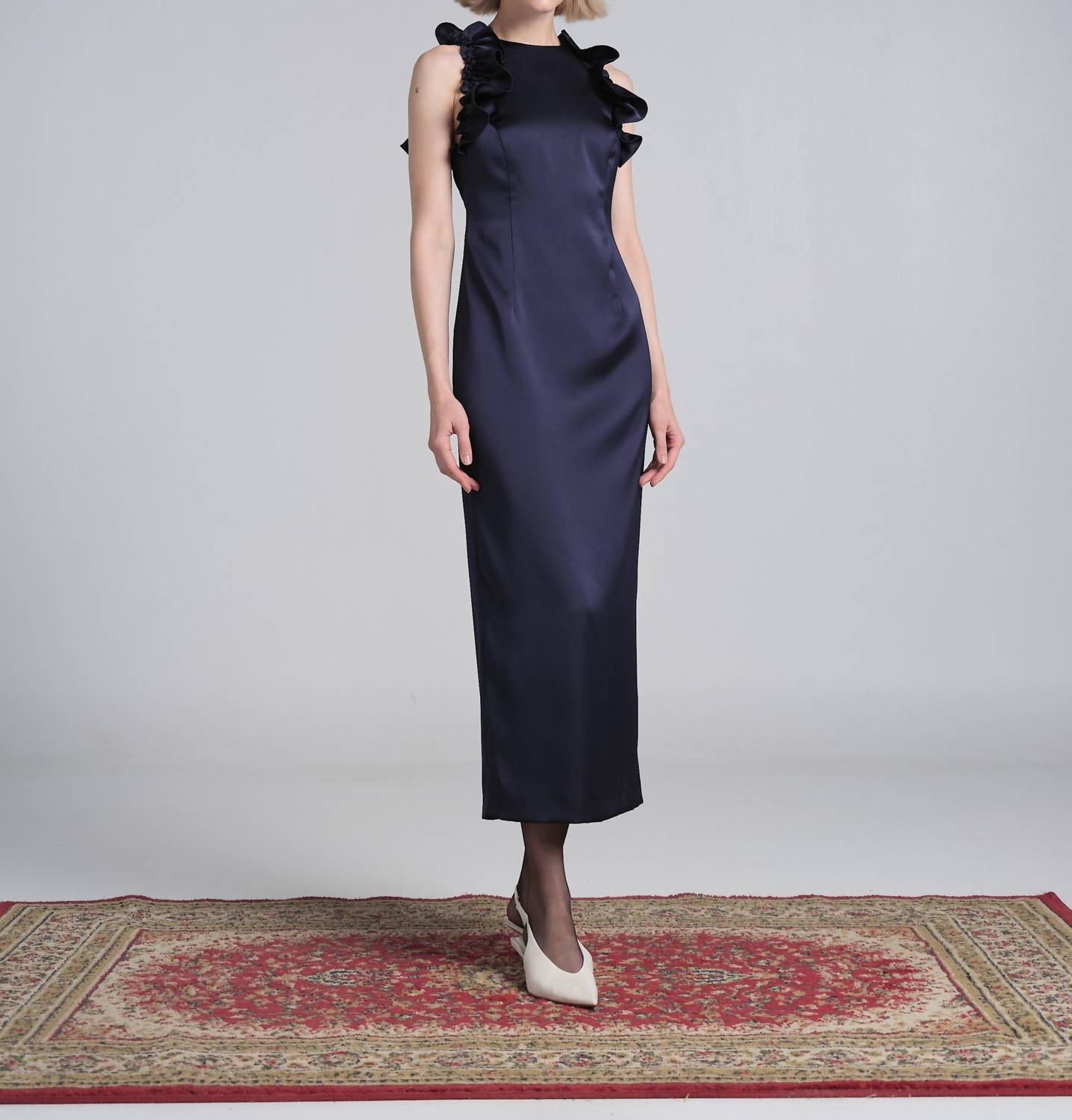 Kika Vargas Ruti Satin Midi Dress in marine - women's dress