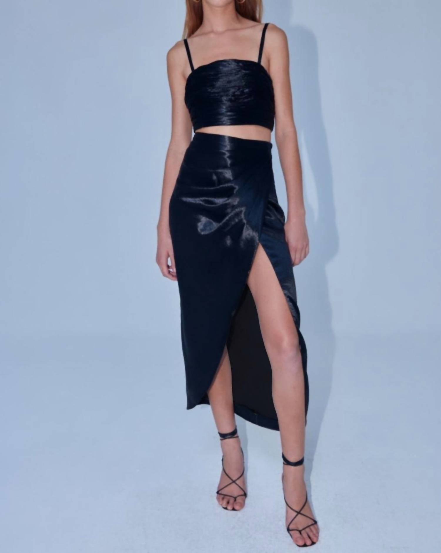 Aiifos Orla Satin Midi Skirt in metallic black - women's skirt