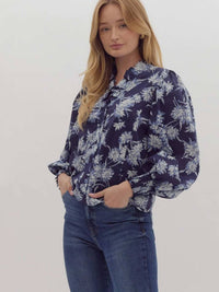 Entro - Floral Ruffle Neck Blouse