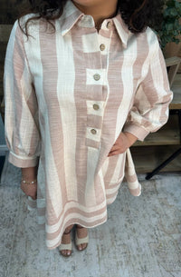 Sew In Love - Like Love Stripe Linen 3/4 Sleeve Dress