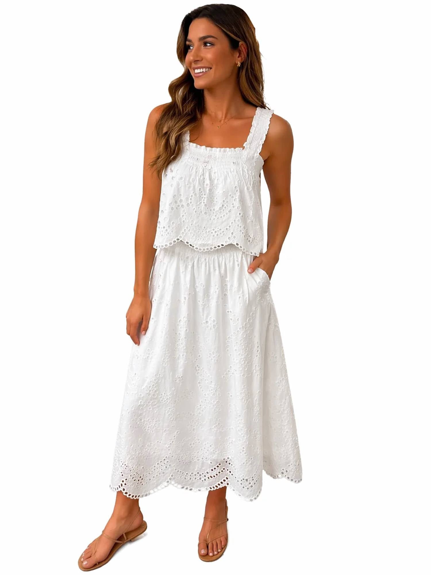 Skies Are Blue - Eyelet Midi Skirt
