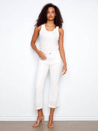 Charlie B - Flare Twill Pants with ZigZag Embroidery