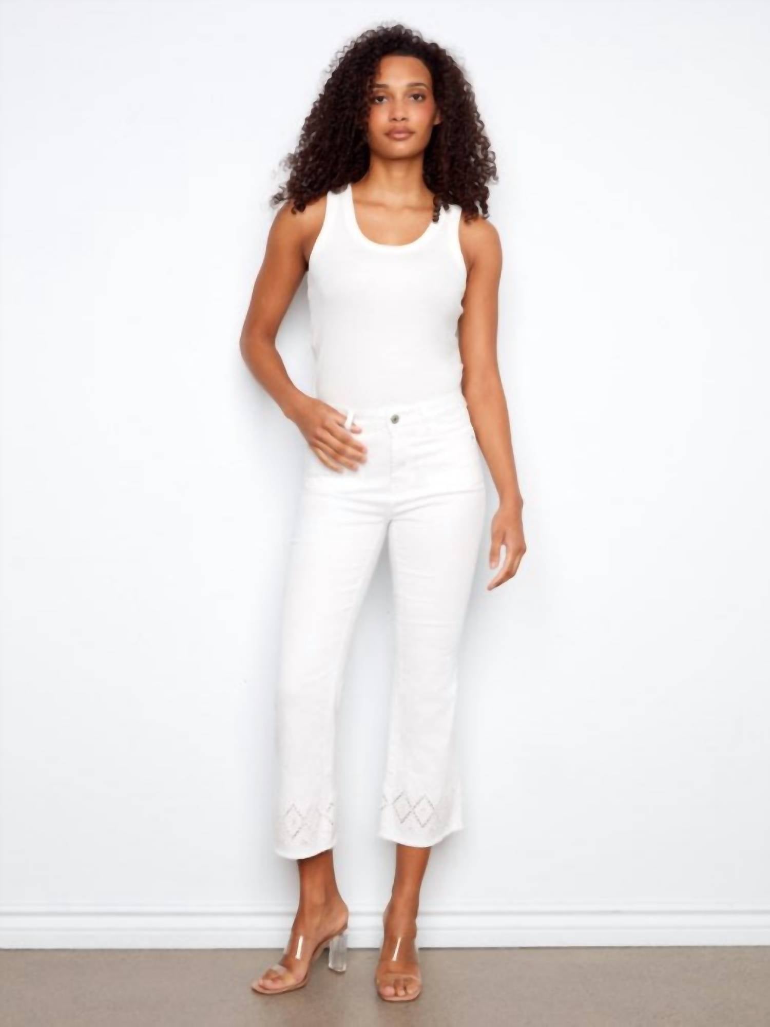 Charlie B - Flare Twill Pants with ZigZag Embroidery