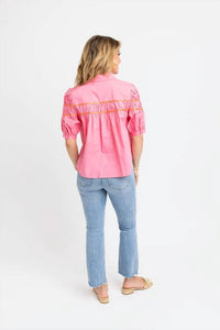 Karlie - Solid Contrast Trim Poplin Top